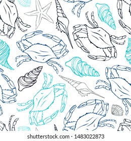 Seamless pattern with stylized crabs. Can be used for invitations, greeting cards, print, gift wrap. 