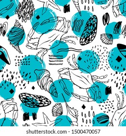 Seamless pattern with stylized crabs. Can be used for invitations, greeting cards, print, gift wrap. 