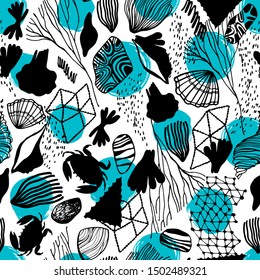 Seamless pattern with stylized crabs. Can be used for invitations, greeting cards, print, gift wrap. 