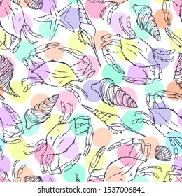 Seamless pattern with stylized crabs. Can be used for invitations, greeting cards, print, gift wrap. 