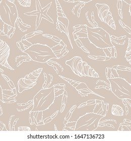 Seamless pattern with stylized crabs. Can be used for invitations, greeting cards, print, gift wrap. 