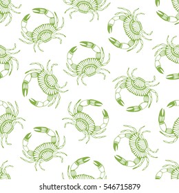 Seamless pattern with stylized crabs. Can be used for invitations, greeting cards, print, gift wrap. Sea food theme.