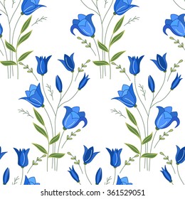 Nahtloses Muster mit stylisierten süßen Bluebells.  Endlose Textur für Ihr Design, Grußkarten, Ankündigungen, Plakate.