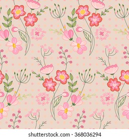 Seamless pattern with stylized cute flowers.  Endless texture for your design, greeting cards, announcements, posters.