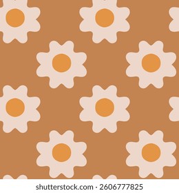 Seamless Pattern with Stylized Daisy Flowers in Warm Earthy Tones. A repetitive seamless pattern of abstract daisies with a warm, earthy background. Ideal for modern design projects, wallpapers