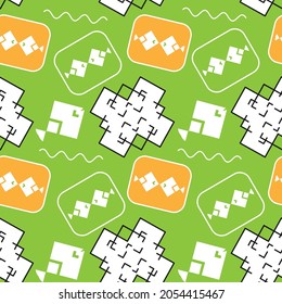 
Seamless pattern with stylized decorative elements. The colors are yellow and green. Vector illustration