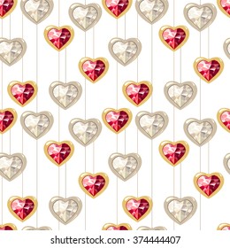 Seamless pattern with stylized diamond hearts.   Endless texture for your design, romantic greeting cards, wedding announcements, fabrics.