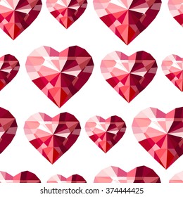 Seamless pattern with stylized diamond hearts.   Endless texture for your design, romantic greeting cards, wedding announcements, fabrics.