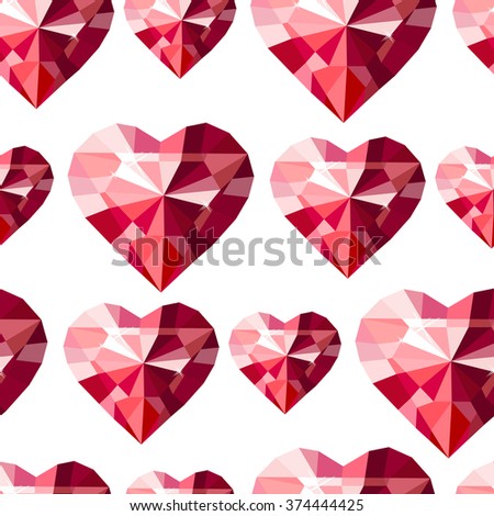 Seamless pattern with stylized diamond hearts.   Endless texture for your design, romantic greeting cards, wedding announcements, fabrics.
