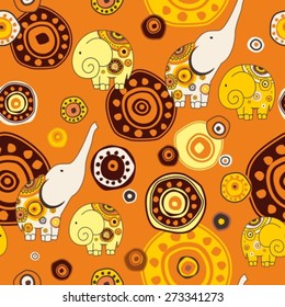 seamless pattern with stylized elephant on ornament backdrop