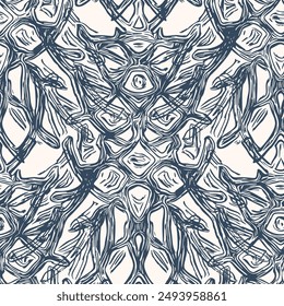 Seamless pattern with stylized ethnic pattern. Hand-drawn illustration. Vector