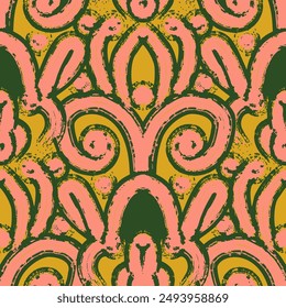 Seamless pattern with stylized ethnic pattern. Hand-drawn illustration. Vector