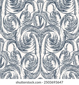 Seamless pattern with stylized ethnic pattern. Hand-drawn illustration. Vector