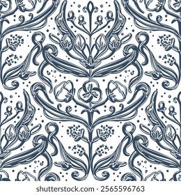 Seamless pattern with stylized ethnic pattern. Hand-drawn illustration. Vector