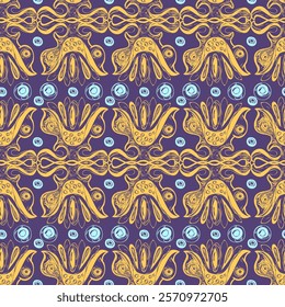 Seamless pattern with stylized ethnic pattern. Hand-drawn illustration. vector