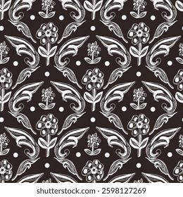 Seamless pattern with stylized ethnic pattern. Hand-drawn illustration.