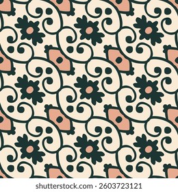 Seamless pattern with stylized ethnic pattern. Hand-drawn illustration. Vector