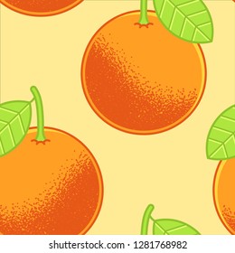Seamless pattern of stylized, fancy orange fruits on yellow background.