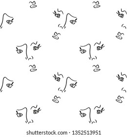 Seamless pattern of stylized female faces.