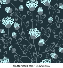 seamless pattern stylized field clover, wild flower, vector background