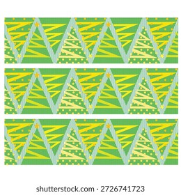 Nahtloses Muster mit stilisierten Tannenbäumen im minimalsten gestreiften Grafikstil. Moderne Wintergrafik inspiriert von skandinavischem Design. Perfekt für Weihnachts- und Neujahrsprojekte, Verpackungspapier, Stoffdrucke, Verpackungen, Tapeten, Hintergründe, Branding und digitale Produkte. Reinigen Sie das Vektormuster, das für den wiederholten Gebrauch geeignet ist.