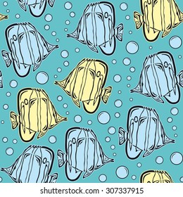 Seamless pattern with stylized fish