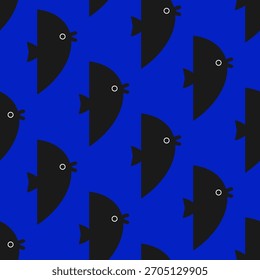 Patrón sin fisuras de pescado estilizado sobre un fondo azul. Diseño de Vector Abstractas y geométrico para temas náuticos, oceánicos, pesqueros o de vida marina.
