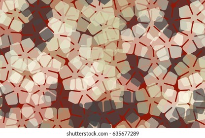 Seamless pattern of stylized five-petal flowers. Red, gray, beige.