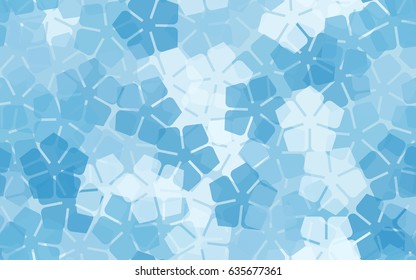 Seamless pattern of stylized five-petal flowers. Light blue tones.