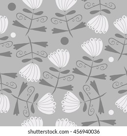 Seamless     pattern of  stylized floral motif, doodles, leaves, spot, hole,  spirals, flowers. Hand drawn.