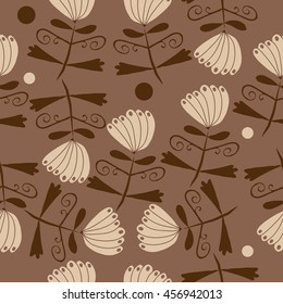 Seamless     pattern of  stylized floral motif, doodles, leaves, spot, hole,  spirals, flowers. Hand drawn.