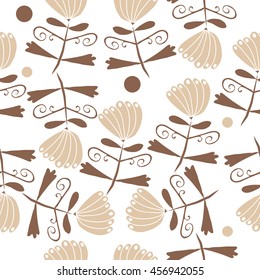 Seamless     pattern of  stylized floral motif, doodles, leaves, spot, hole,  spirals, flowers. Hand drawn.
