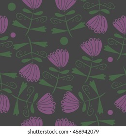 Seamless     pattern of  stylized floral motif, doodles, leaves, spot, hole,  spirals, flowers. Hand drawn.