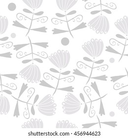 Seamless     pattern of  stylized floral motif, doodles, leaves, spot, hole,  spirals, flowers. Hand drawn.