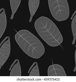 Seamless    pattern of  stylized floral motif, doodles,  spot, stripes, leaves, fruits . Hand drawn.