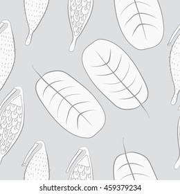 Seamless    pattern of  stylized floral motif, doodles,  spot, stripes, leaves, fruits . Hand drawn.