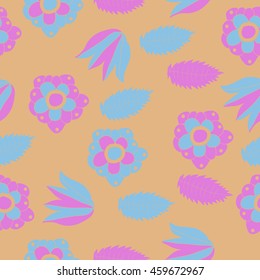 Seamless   pattern of  stylized floral motif, doodles,  flowers, spot,hole, leaves, ellipses . Hand drawn.