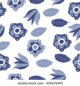 Seamless   pattern of  stylized floral motif, doodles,  flowers, spot,hole, leaves, ellipses . Hand drawn.