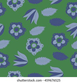 Seamless   pattern of  stylized floral motif, doodles,  flowers, spot,hole, leaves, ellipses . Hand drawn.