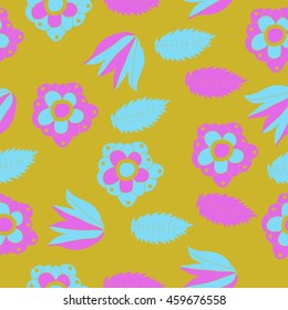 Seamless   pattern of  stylized floral motif, doodles,  flowers, spot,hole, leaves, ellipses . Hand drawn.