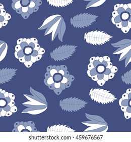 Seamless   pattern of  stylized floral motif, doodles,  flowers, spot,hole, leaves, ellipses . Hand drawn.