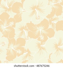 Seamless pattern of stylized floral motif, flowers, hole, spots, doodles. Vector hibiscus flowers in beige colors. Hand drawn. Seamless floral background.