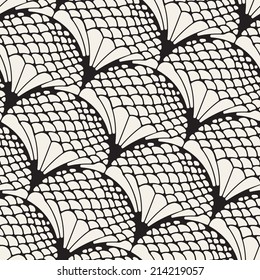 Seamless pattern. Stylized floral ornament. Geometric stylish background. Vector repeating texture with scallops