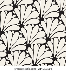 Seamless pattern. Stylized floral ornament. Geometric stylish background. Vector repeating texture with scallops