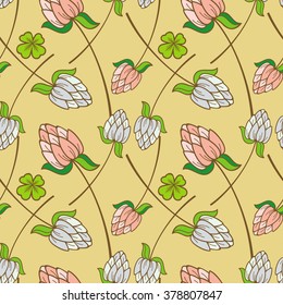 Seamless pattern with stylized flower clover