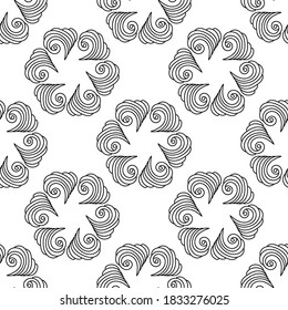 Seamless pattern with Stylized flower, mandala . Hexagonal pattern, decorative elements. Black and white vector