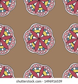 Seamless pattern from a stylized flower in a traditional style on a beige background

