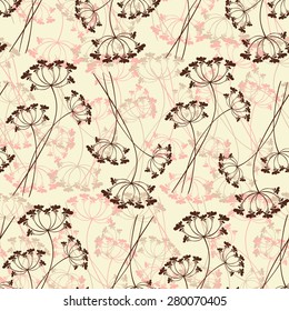 Seamless pattern of stylized flowers. Abstract seamless background of dandelions.