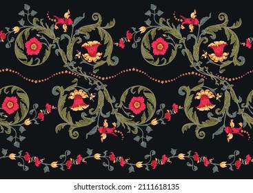 Seamless pattern with stylized flowers In baroque, rococo, victorian, renaissance medieval style. In decorative style. Ethnic patterned ornate hand drawn.medieval style. Vector illustration.