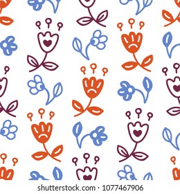 Seamless pattern with stylized flowers, berries and leaves.Good for fabrics design, backgrounds, wrapping paper, package, covers.